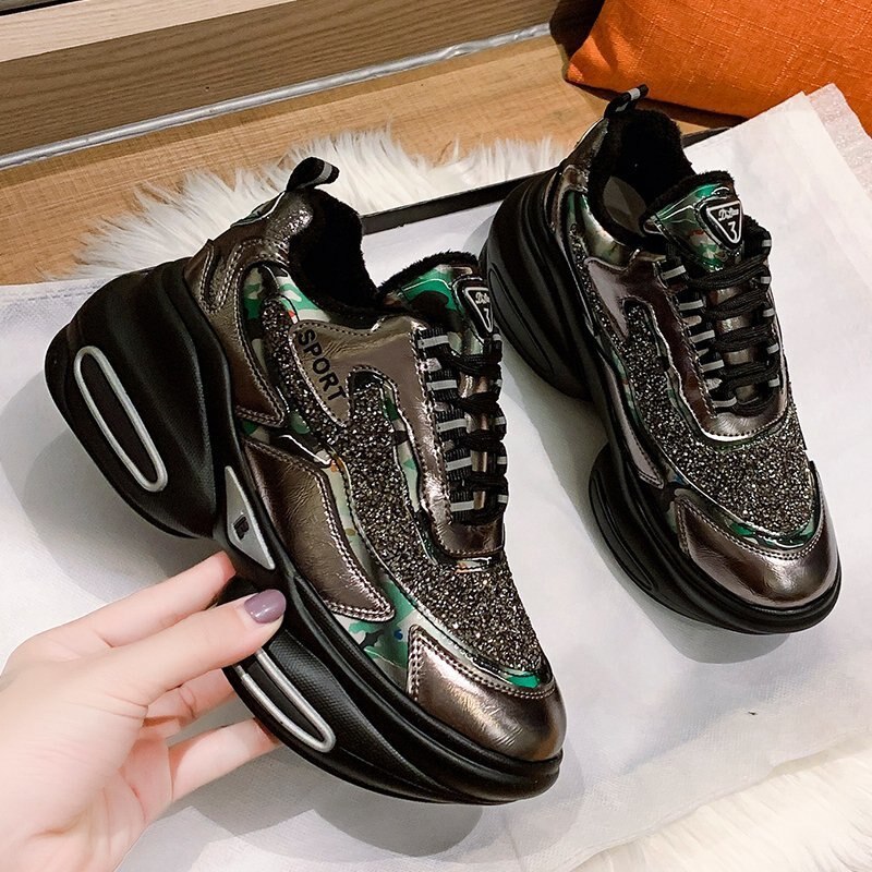 Fujin-Tacón de Cuña de suela gruesa para mujer, zapatillas de plataforma con tacón grueso, informales, transpirables, cómodas,: glod plush / 37