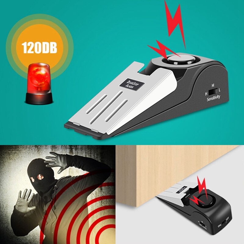 Mini Wireless Vibration Alarm Door Stop Alarm For Home Wedge Shaped Stopper Alert Security System Block Blocking System