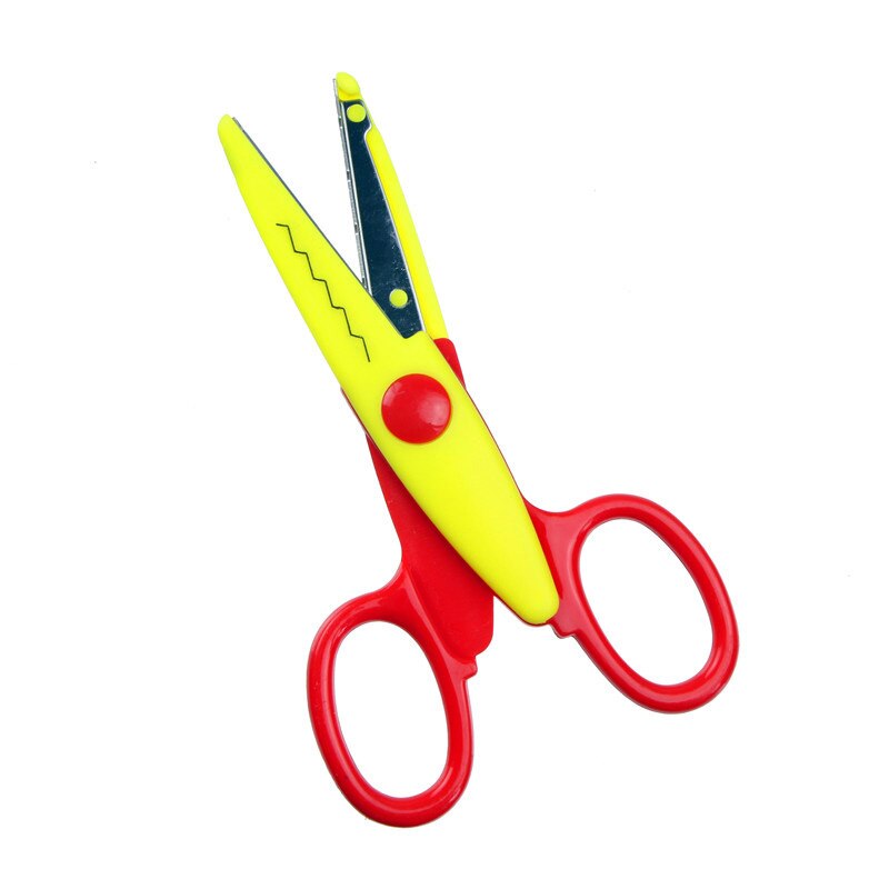 1pcs Scissors Metal and Plastic Diy Scrapbooking Photo Colors Scissors Paper Lace Diary 6 Patterns Stationery
