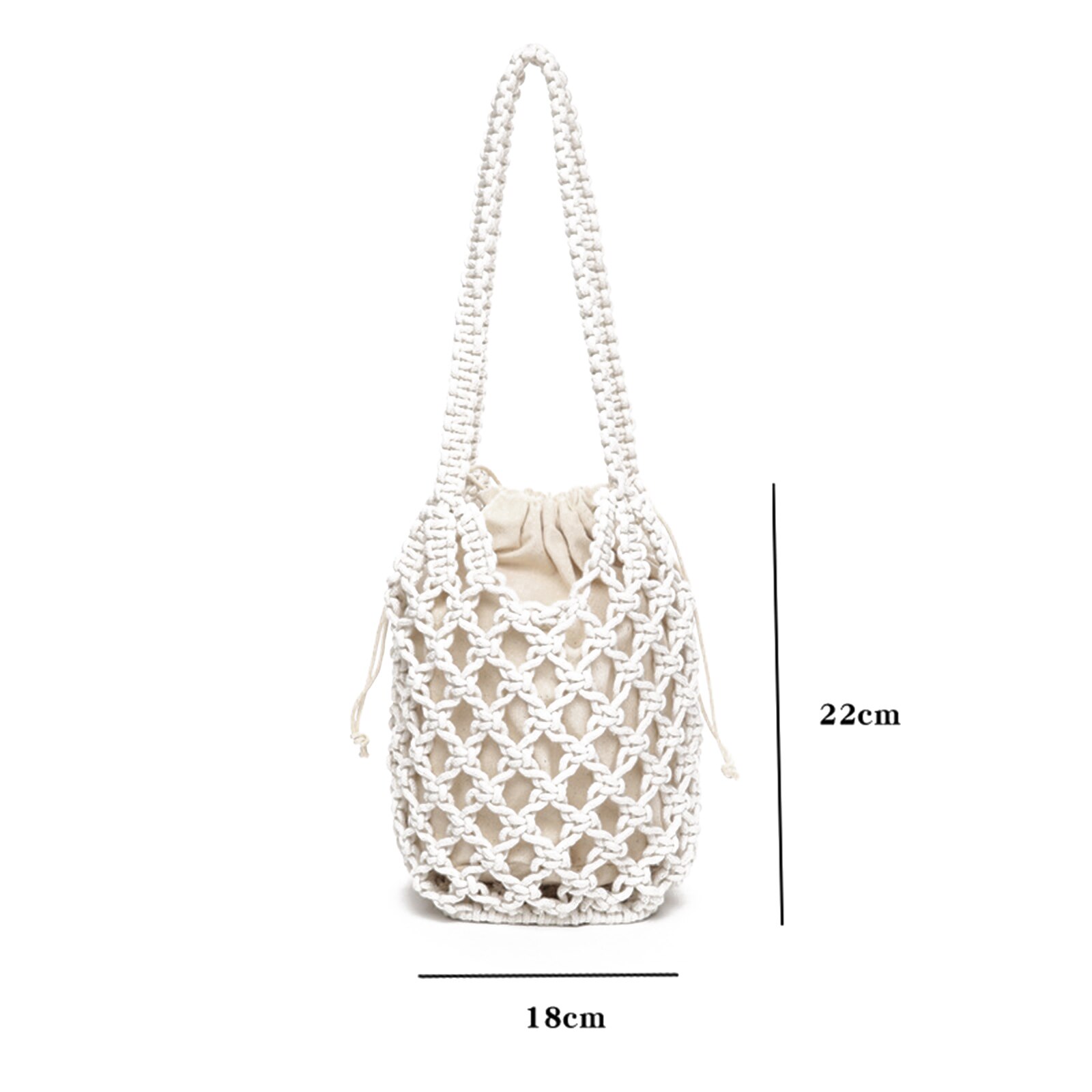 Zomer Holle Geweven Schoudertas Effen Kleur Lichtgewicht Casual Wild Emmer Purse Handtas Met Innerlijke Trekkoord Zak: WHITE