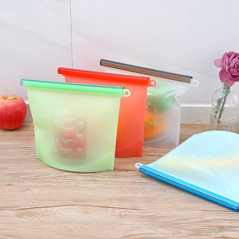 Zip Top Leakproof 3 Pcs Silicone Food Storage Containers Household Stand Up Zip Shut Container Cup Bowl for Kitchen Out