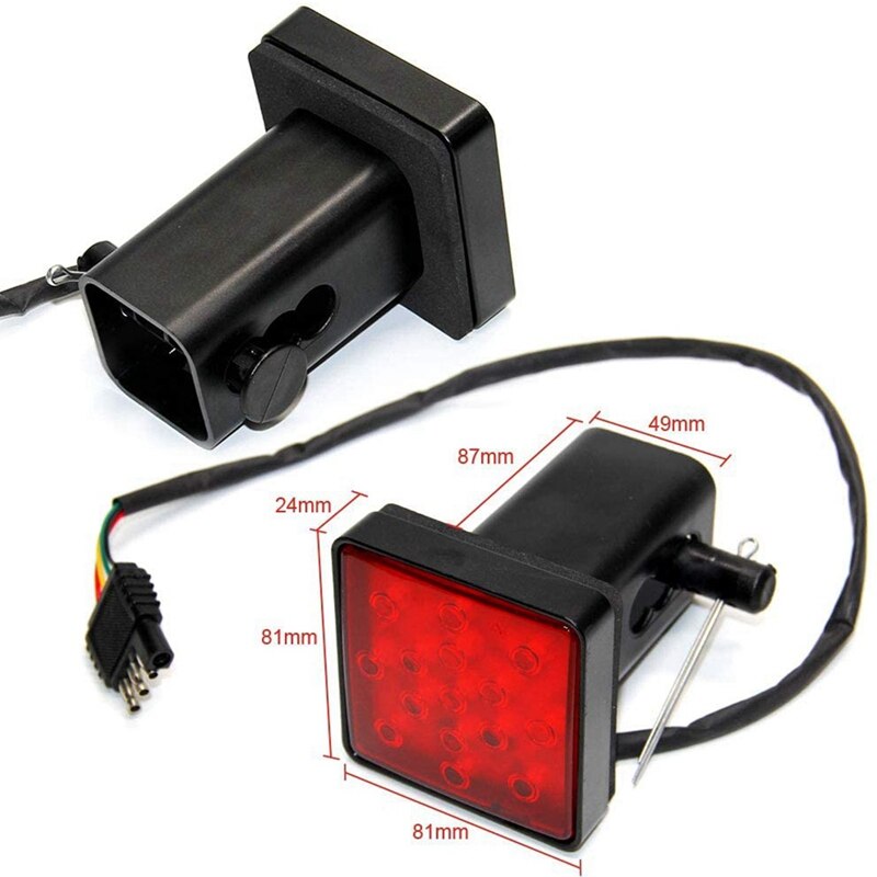 Red 15 LED 2 inch Trailer Truck Hitch Tow Haul Receiver Cover Brake Light with Pin 12V