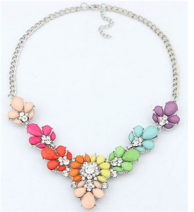 Crystal Kettingen Kleurrijke Crystal Gem Bloem Kraal Zilveren Hanger Statement Ketting Choker Kraag Ketting Voor Vrouwen: colorful