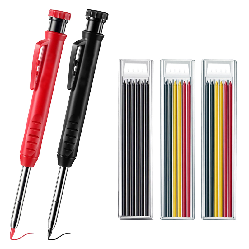 Solide timmermanspotloodset Houtbewerkingsgereedschap Vulpotloodset Constructie Timmerman Marker Multi-box Navulstiften Kraspen: Rode, zilver toon