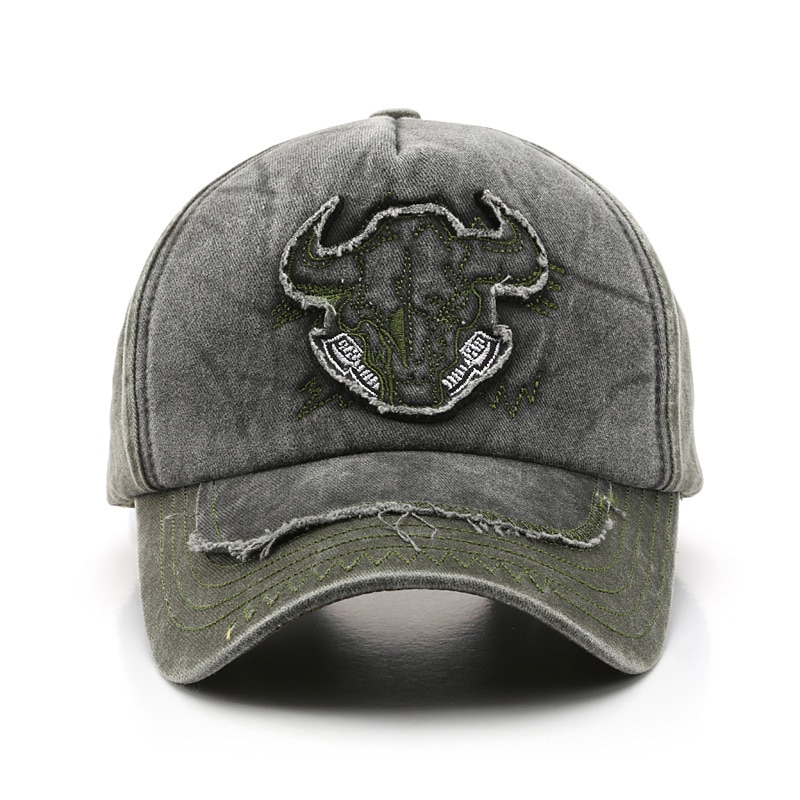 Casquette de Baseball avec tête de taureau brodée pour hommes et femmes, chapeau rétro de rue américaine, en coton délavé, pour papa, pour l&#39;extérieur, Hip Hop, à rabat, pour le soleil