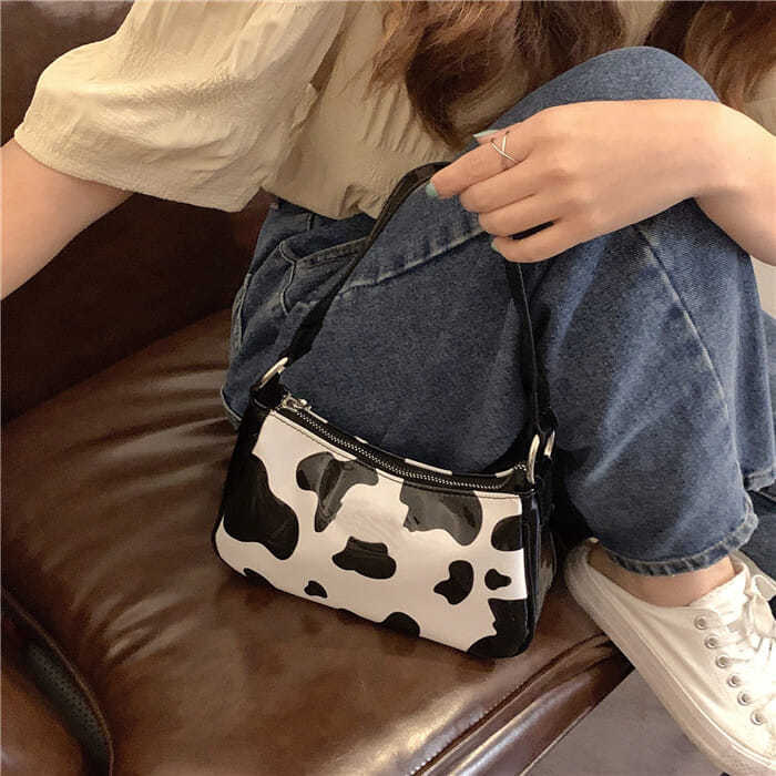 Retro ku mønster dame baguette håndvesker lær dame liten armpose kvinnelig daglig alle match skuldervesker clutch