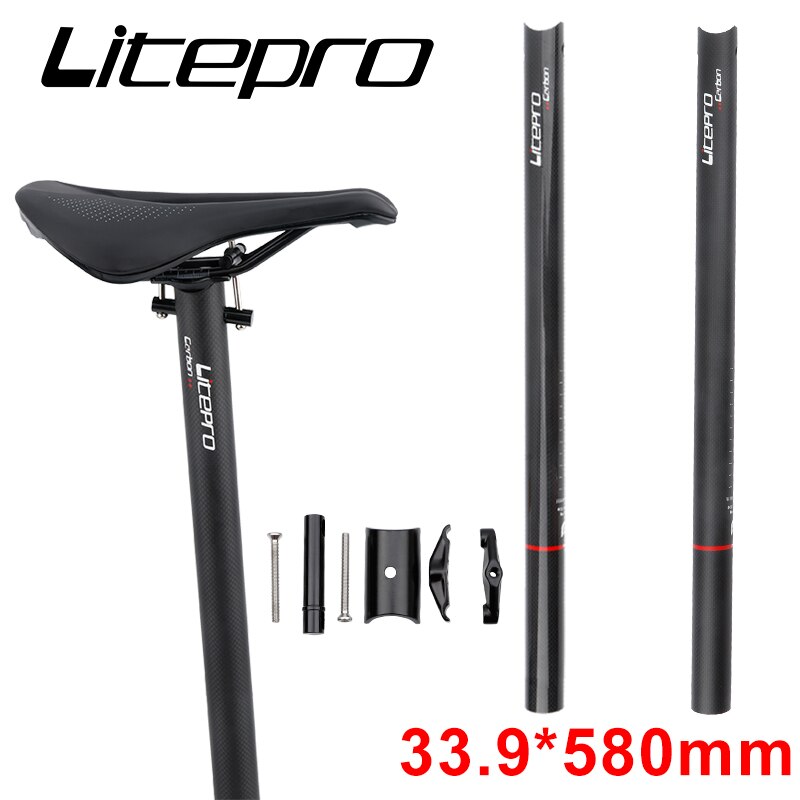 Litepro siodełko rowerowe rura 33.9mm * 580mm 3K rura podsiodłowa z włókna węglowego Ultralight robić roweru składanego