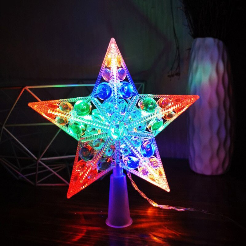 Árbol de Navidad LED de 17CM, decoración superior de estrellas, cuento de hadas, luces de estrella de cinco puntas, decoración de en casa, caja de batería: color