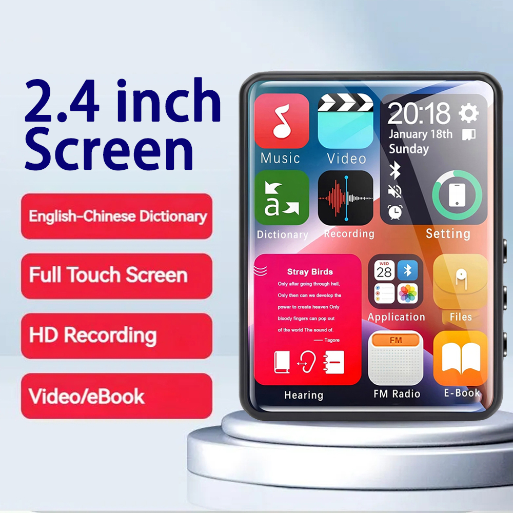 2,4-Zoll-Touch-MP3-Player mit Vollbild-Touchscreen und 4 GB Speicher, Bluetooth-MP4-Player mit integriertem Lautsprecher und E-Book-FM-Radio-Video
