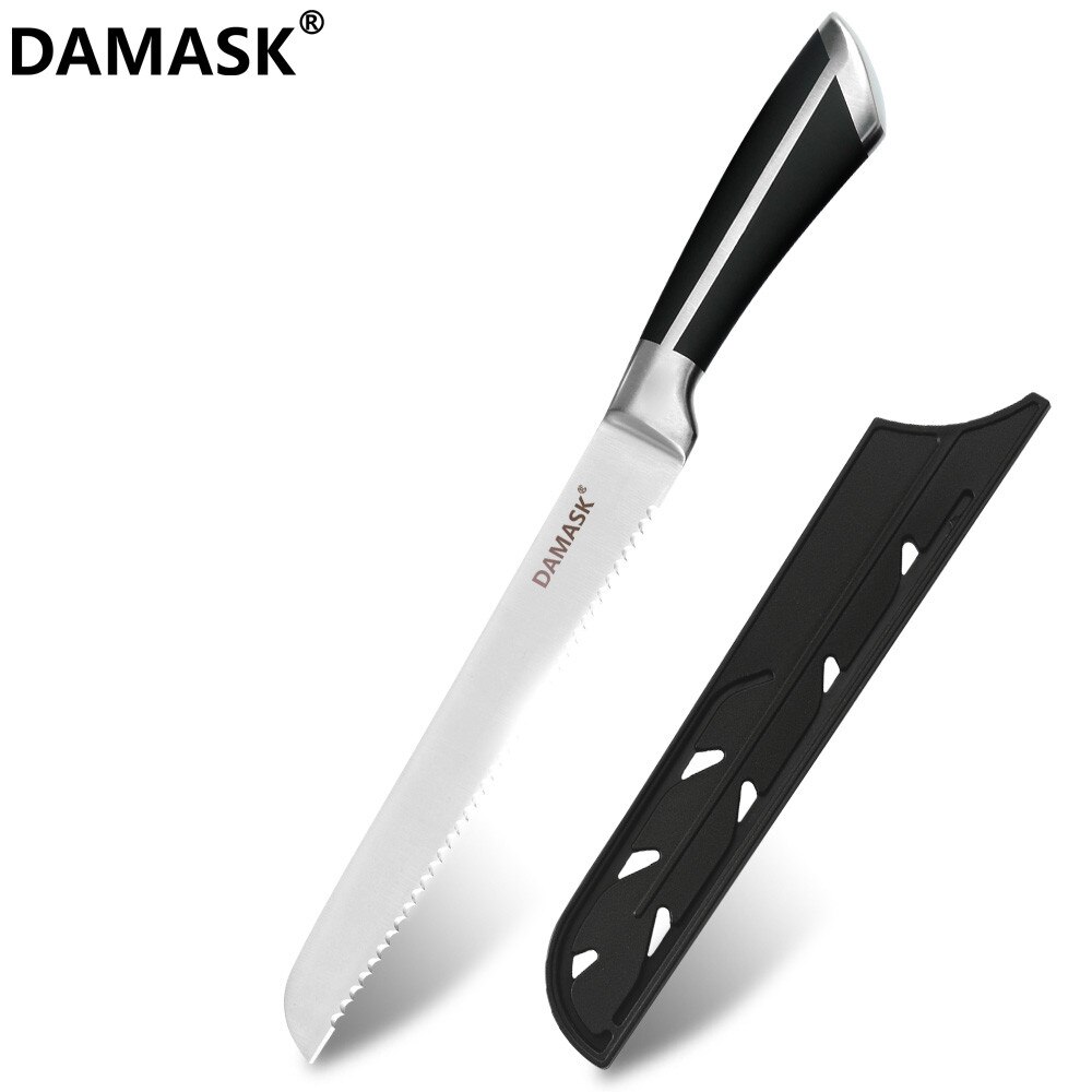 Damask Stainless Steel Kitchen Knives Paring Utility Santoku Bread Slicing Chef Knives for Vegetable Meat Fish Cooking Accessory: 8 inch Bread