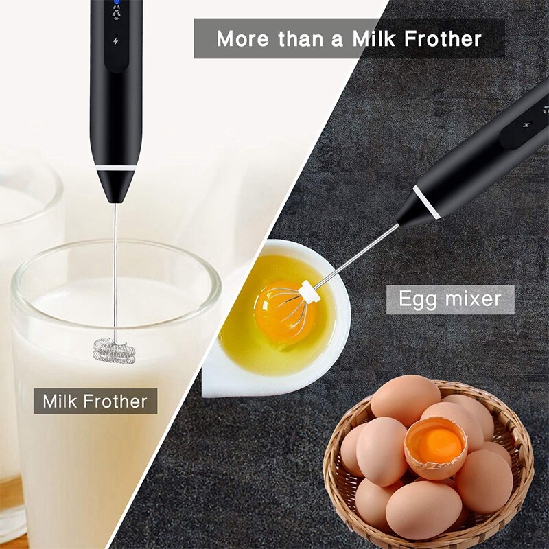 Rechargeable Milk Frother Handheld 3-Speed Adjustable For Latte Coffee Cappuccino,Egg Mixer With 2 Whisks,Mini Blender And Foame