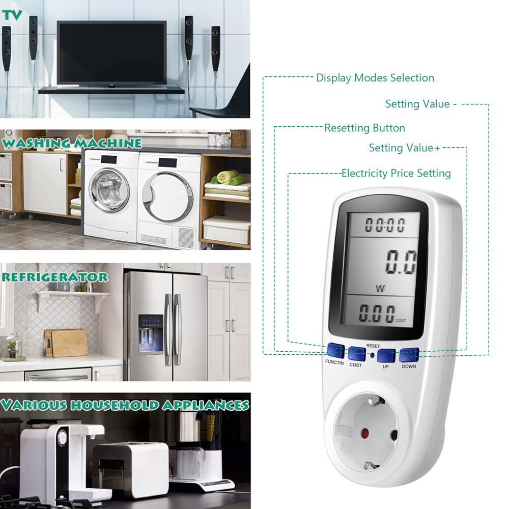 220V Ac Eu Lcd Digitale Power Meter Socket Wattage Kwh Energie Meter Wattmeter Meten Outlet Power Analyzer