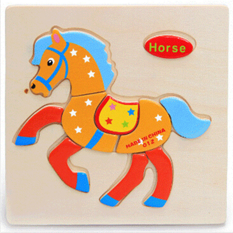 holz 3D Puzzle Puzzle Holz Spielzeug Für Kinder Cartoon Tier Puzzles Intelligenz Kinder Kinder Pädagogisches Spielzeug: Horse