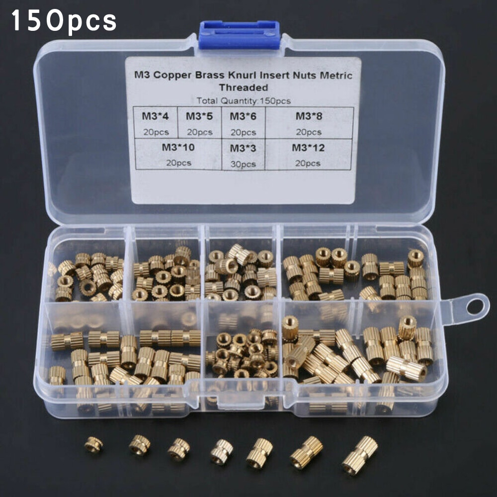 300pc M2-M6 Brass Knurled Heat Set Inserts – Threaded Nuts For 3D Printing Projects