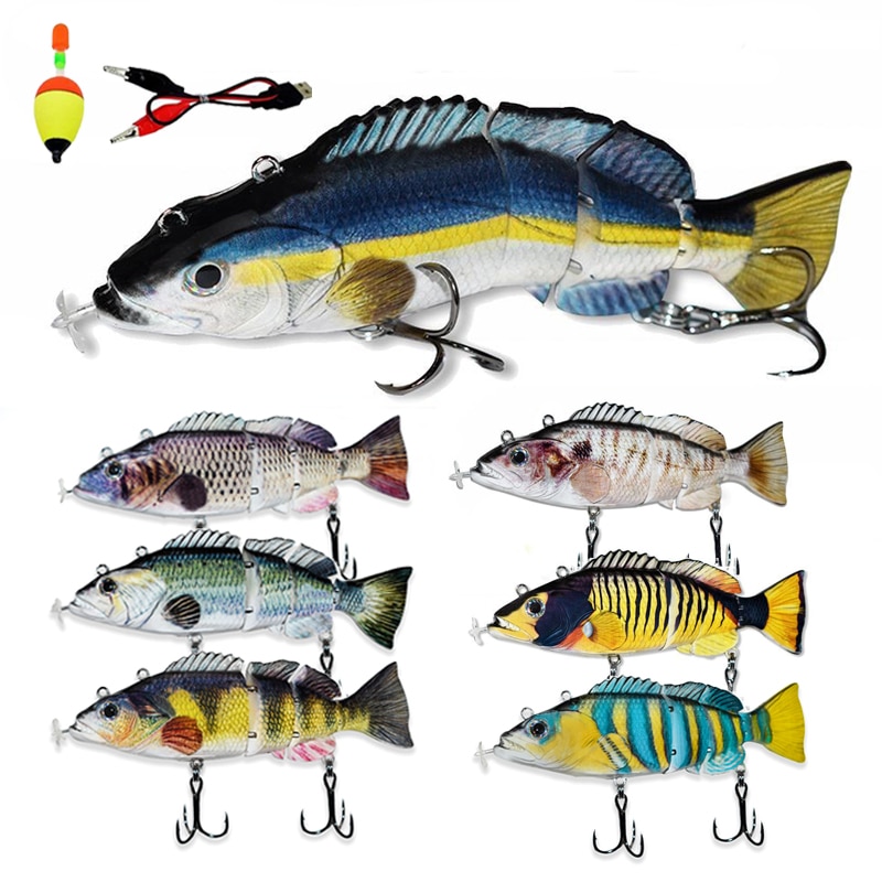 Robotic Fishing Lures Auto Swimming Electric Lure Bait Wobblers For 4-Segement Swimbait USB Rechargeable Flashing LED light