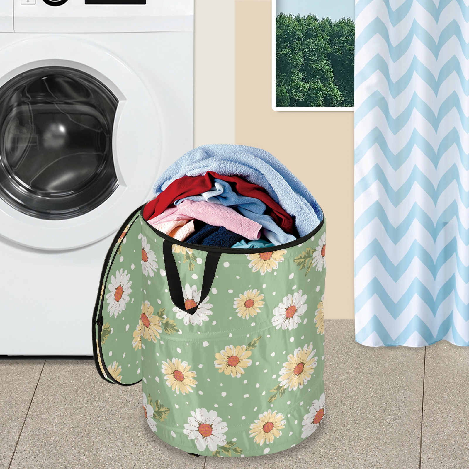 Cloth Art Folding Floral Print Dirty Clothes Toys Storage Bucket Household Storage Basket Dirty Clothes Laundry Basket 40*47cm