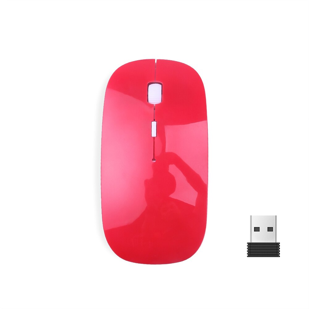 Kebidumei Ultra 2.4G Dunne USB Optische Draadloze Muis Ontvanger Snoep Kleur Super Slanke Muis Draadloze voor Computer PC laptop: Red