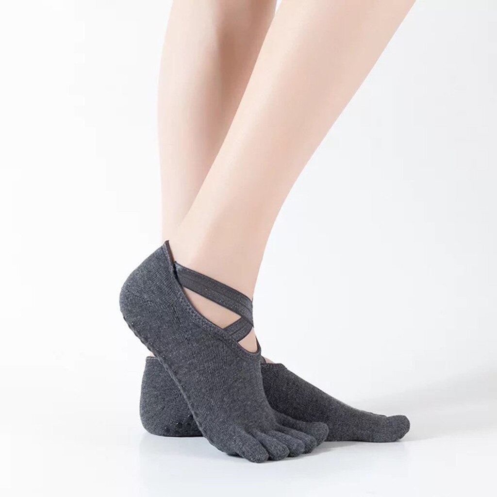 Rygglösa femtåiga yogastrumpor för kvinnor och halkfria golvstrumpor tålösa halvtåstrumpor för balettdanssportstrumpor: B