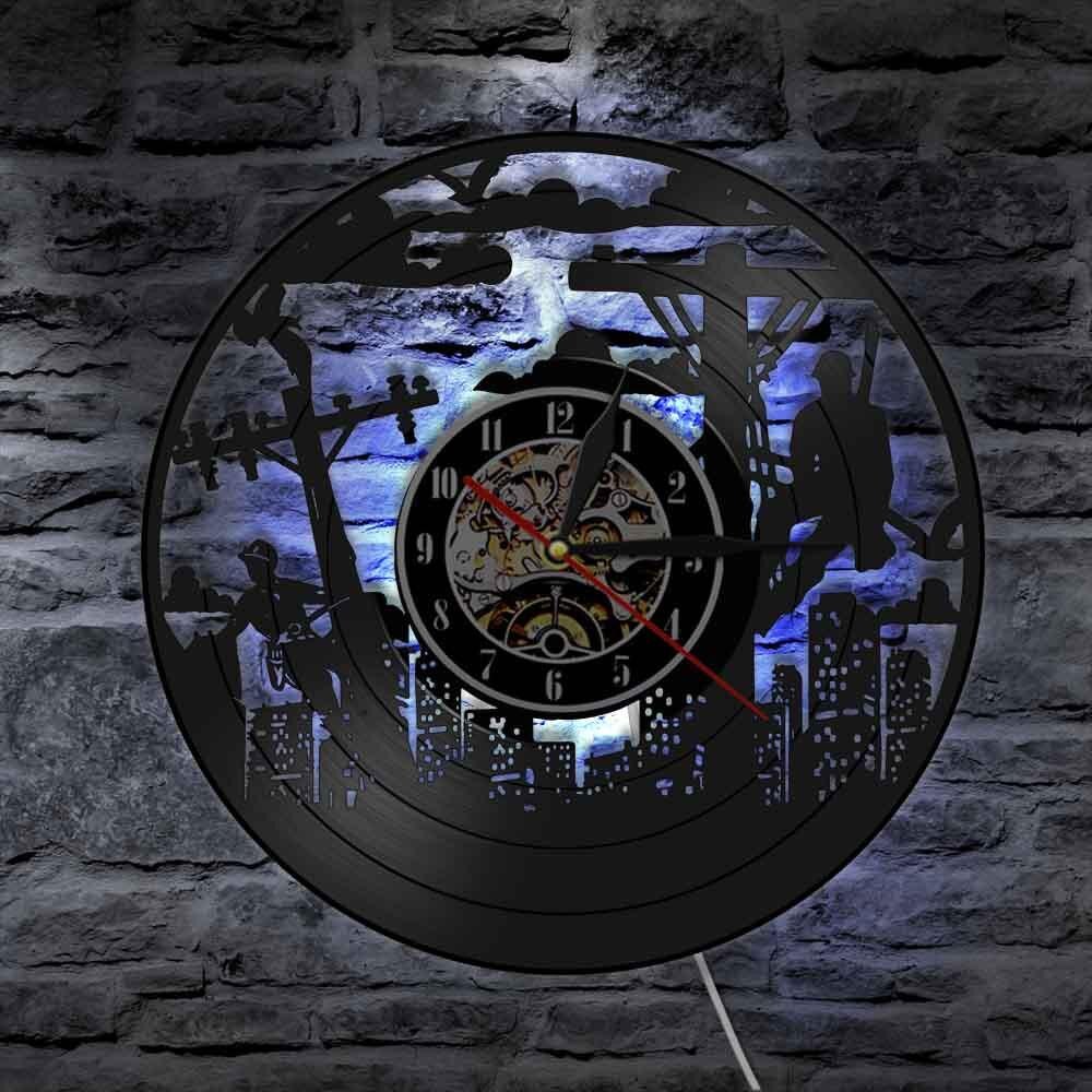Electrical Lineman Utility Worker Wall Clock Lineman Vinyl Record Wall Clock Line workers Home Decor Lineman LED Light Lamp: With LED Light
