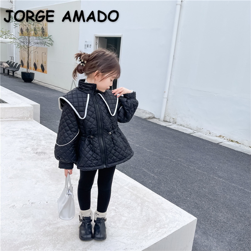 2021 cappotto invernale da bambina in stile coreano cappotto a maniche lunghe colletto rovesciato giacca in cotone pile a vita alta bambini capispalla caldo E2048