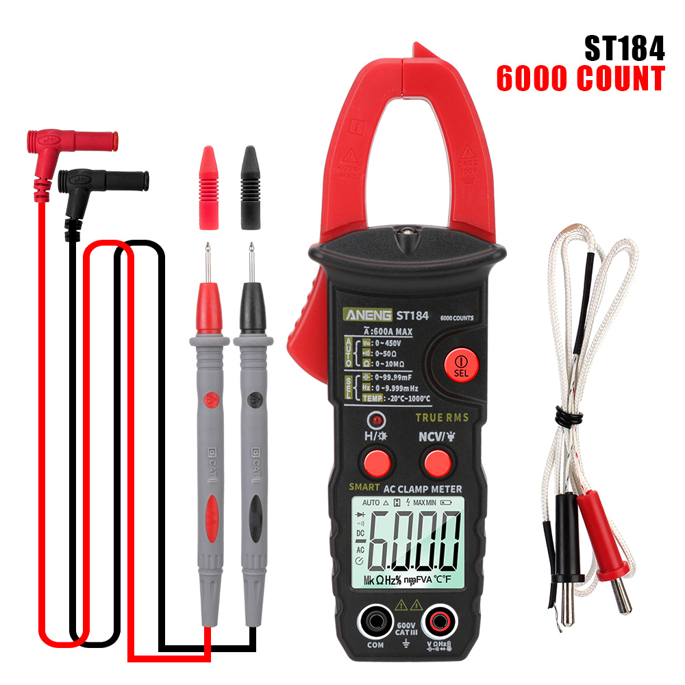 Digital Clamp Meter AC/DC Voltage Tester Ohm Hz Tester Multimeter True RMS Voltage Meter ST184 6000 Counts
