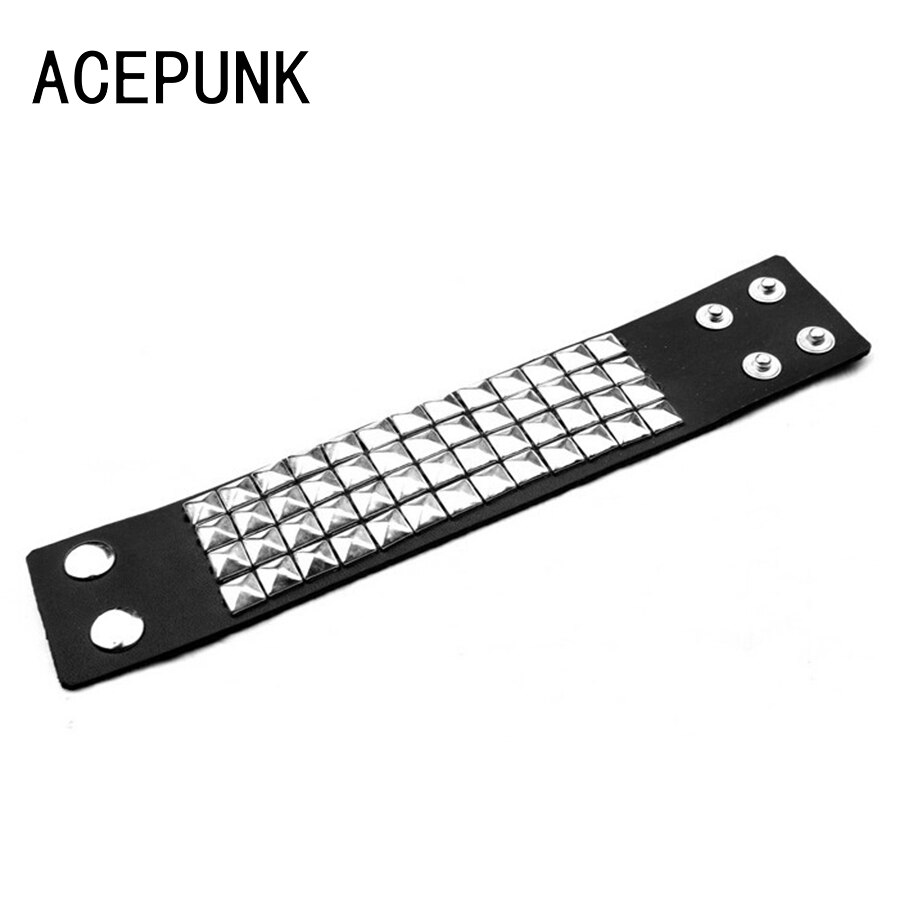 Wide Punk Rivet Leather Bracelets Rock 4 Rows Square Nails Wristband Adjustable Size Jewelry Bracelets & Bangle