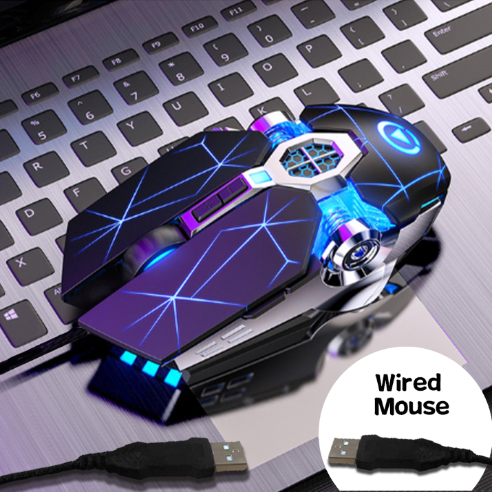 Souris de jeu Rechargeable sans fil silencieuse 1600 DPI ergonomique 7 touches rvb LED rétroéclairée 2.4G USB optique pour ordinateur portable: wired black
