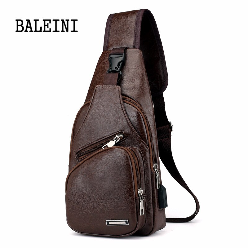 Men&#39;s Crossbody Bags Men&#39;s USB Chest Bag Messenger bag Leather Shoulder Bags Diagonal Package Back Pack Travel: Camel