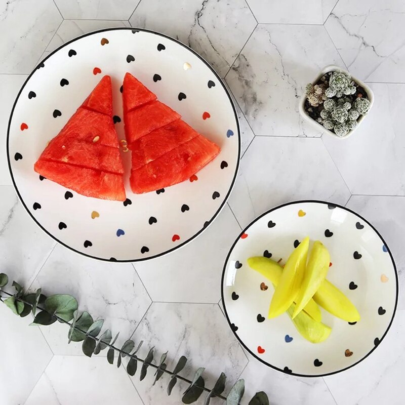 Heart patten 10 inch Dinner Plate set 8 inch ceramic cake plate porcelain 6 inch dessert dish set