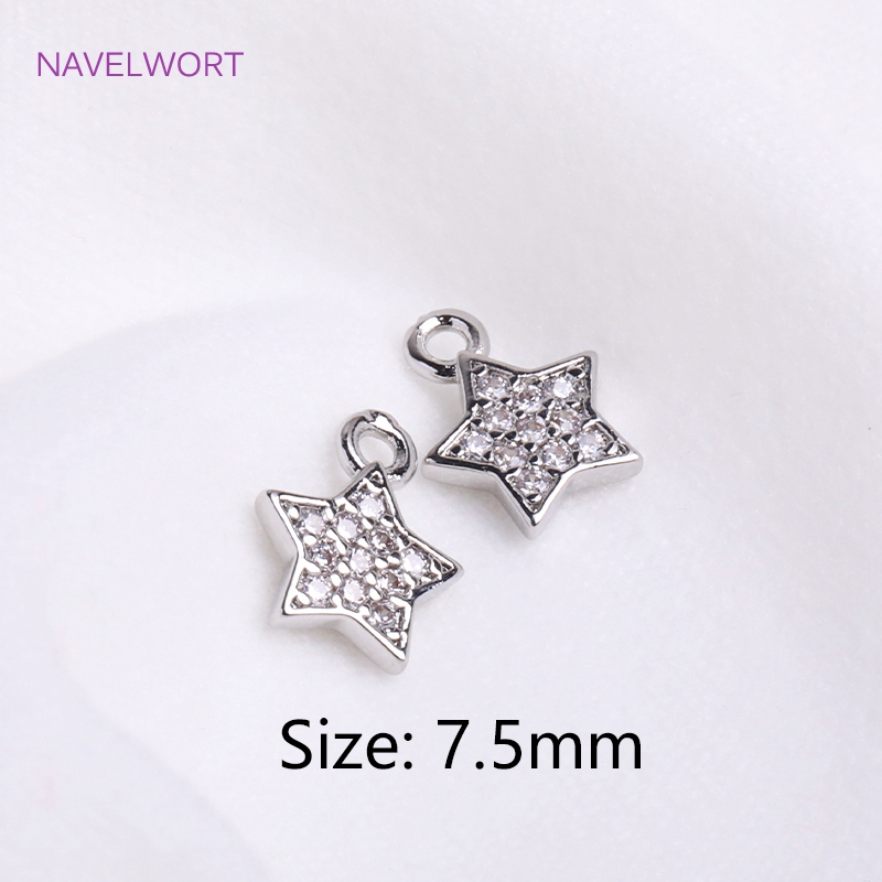 Pendientes de pentagrama chapados en oro de 14K, 7,5mm, bonitos dijes con incrustaciones de circón, colgantes de estrella pequeña, accesorios para hacer joyería DIY,: M / Negro