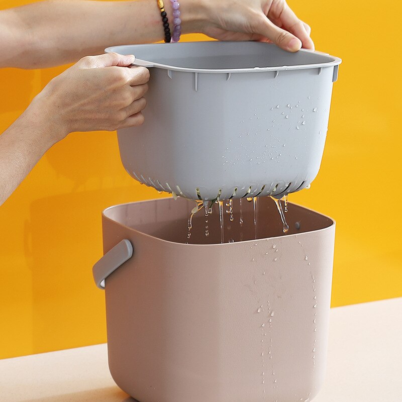 Plastic Kitchen Food Waste Trash Can Compost with Drainer Rubbish Container Organizer Accessories Tools