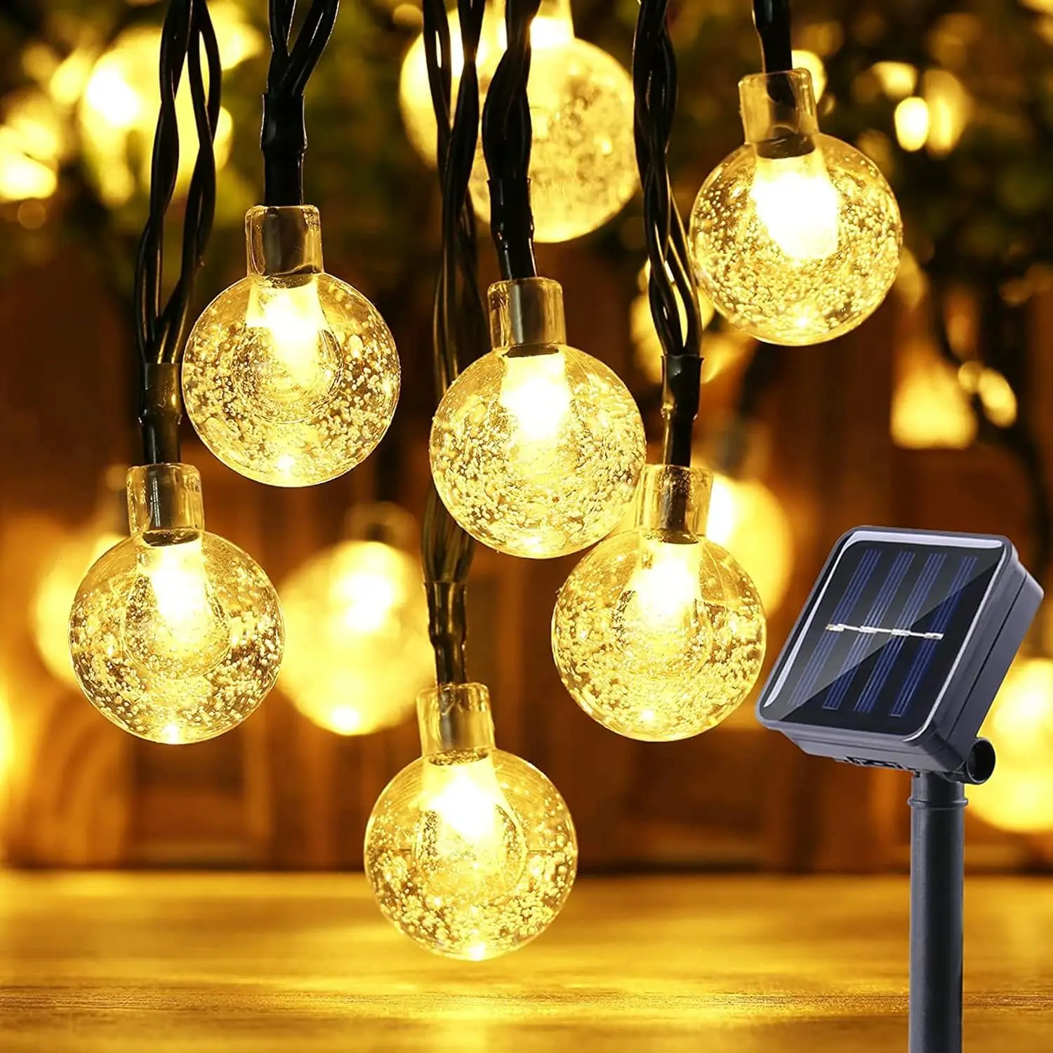 Luzes solares da corda ao ar livre 50 luzes conduzidas da bola de cristal com 8 modos à prova dwaterproof água solar conduziu luzes solares exteriores