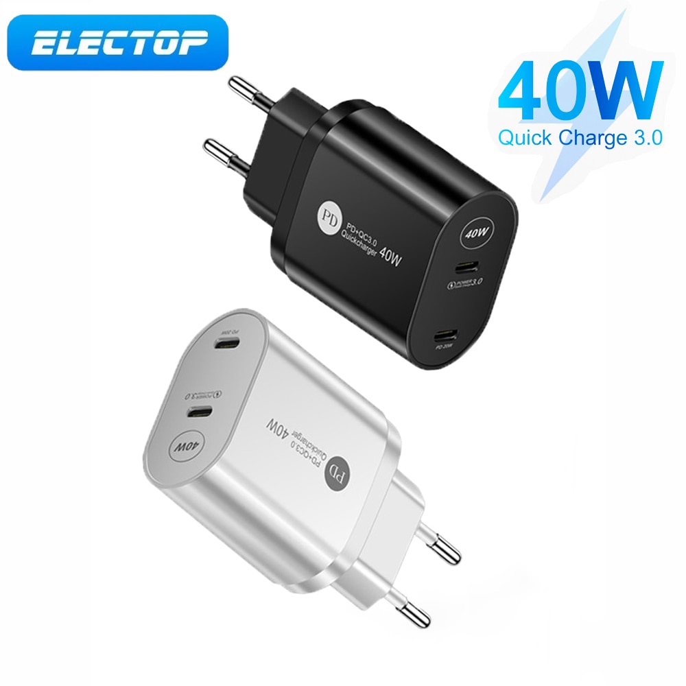 Szybka ładowarka Electop 40W Dual PD USB type-c QC 3.0 szybka ładowarka do iPhone 13 12 11 Pro Max X Xr iPad uniwersalny Adapter