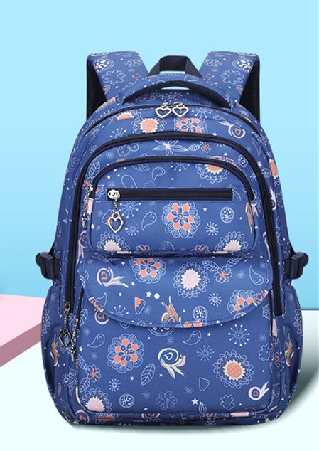 Bloemen Meisje Schooltassen Voor Tieners Meisjes School Rugzakken Kinderen Schooltas Kids Rugzak Kinderen Tas Mochila Escolar: L blue