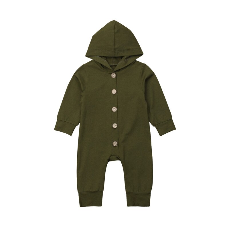 0-24M Lente Autumnbaby Romper Kids Jongens Meisjes Infant Hooded Solid Rompertjes Jumpsuit Lange Mouwen Kleding Outfits: Olive Green / 18m