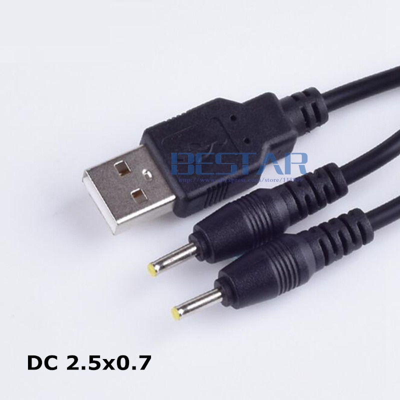 Zwart 1 in 2 DC stekker USB Een om dual dubbele 2 DC 2.5mm x 0.7mm 2.5x0.7mm Vat Jack opladen Power Kabel 1 m 2A