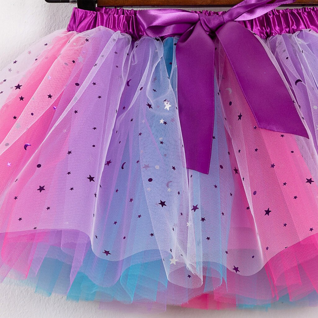 Baby Girls Rainbow Tutu Skirt Party Dance Ballet Splice Sequin Rainbow Tulle Kids Girls Mini Skirt Bow Hairpin falda de tul