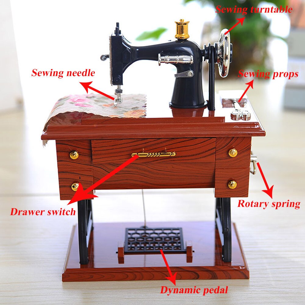 Wooden Musical Box Sewing Machine Style Musical Boxes Decorative Music Box Children'S Girl Birthday Table Decor