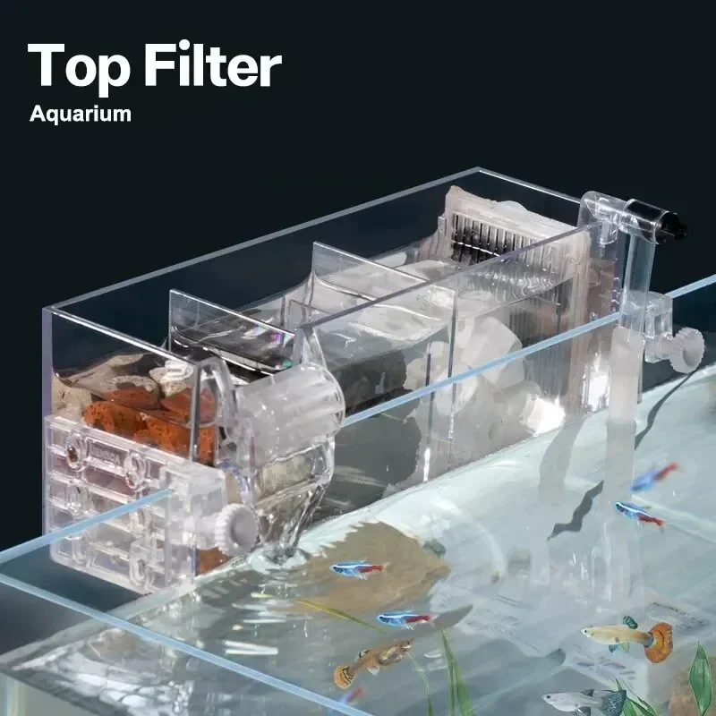 Fish Tank Waterfall Filter Box Wall Mounted Built-In Silent Circulating Water Purifier 3-In-1 Oxygenator for Aquarium Tank Box