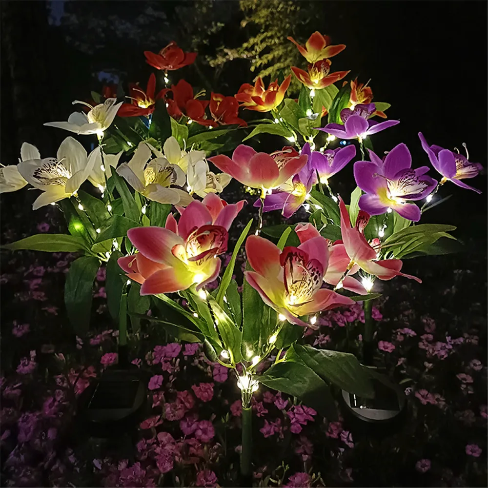 Simulation solaire orchidée fleur lumières lampe extérieure pour Patio pelouse jardin fête de mariage décoration fleur