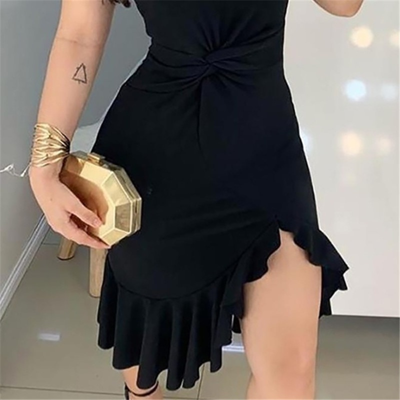 Vestido casual feminino, vestido de festa para mulheres, roupa de trabalho, casual, alça de um ombro, cintura, torcida, babados, vestido 2020