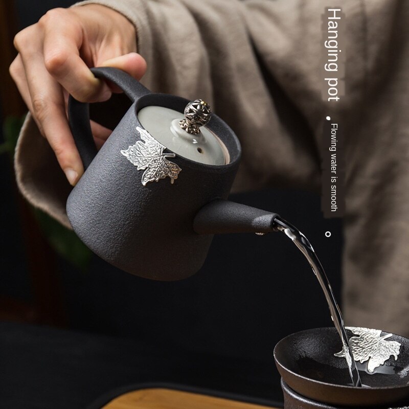 Simple Black Pottery Tea Pot Ceramic Single Teapot Japanese Style Teapot Large Size Retro Stoneware Porcelain Teapot Tea Pots