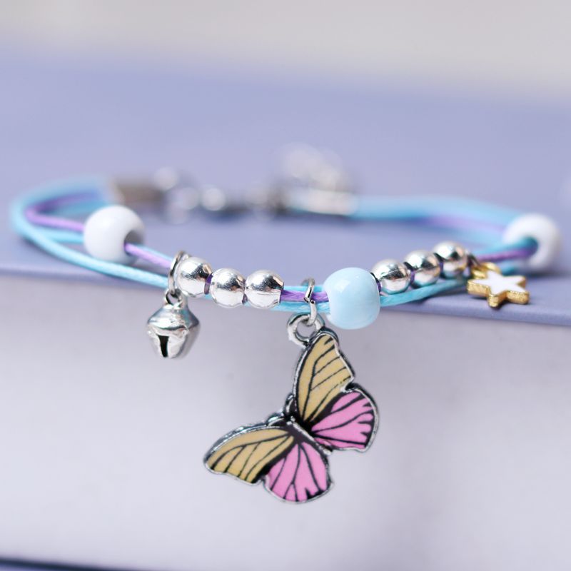 Paar Blauw Paars Vlinder Charms Armband Touw Gevlochten Met Bell Verstelbare Armband Vrouwen Vriendschap Armband Sieraden