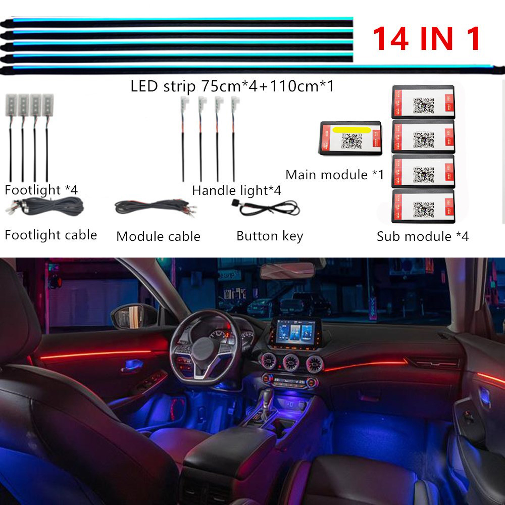 Luz ambiental LED sinfónica para coche 64 RGB guía de luz acrílica Interior atmósfera de decoración de coche de fibra óptica 18/14/10/6 en 1 Universal: 6000 K blanco frío
