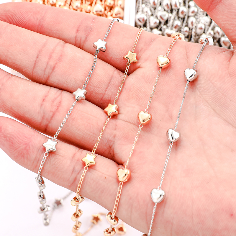 1-metrowy łańcuszek 6 mm CCB Heart Star Bead Miedziany łańcuszek do bransoletki Naszyjnik Okulary Łańcuchy antypoślizgowe DIY Ręcznie robiona biżuteria Y24