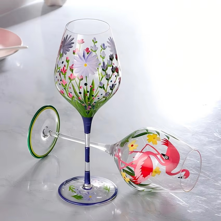 Copas de champán Vintage, copa pintada a mano, girasol, tulipán, flamenco, rosa, patrón, copa de vino tinto, Bar en casa, restaurante, copa de cristal