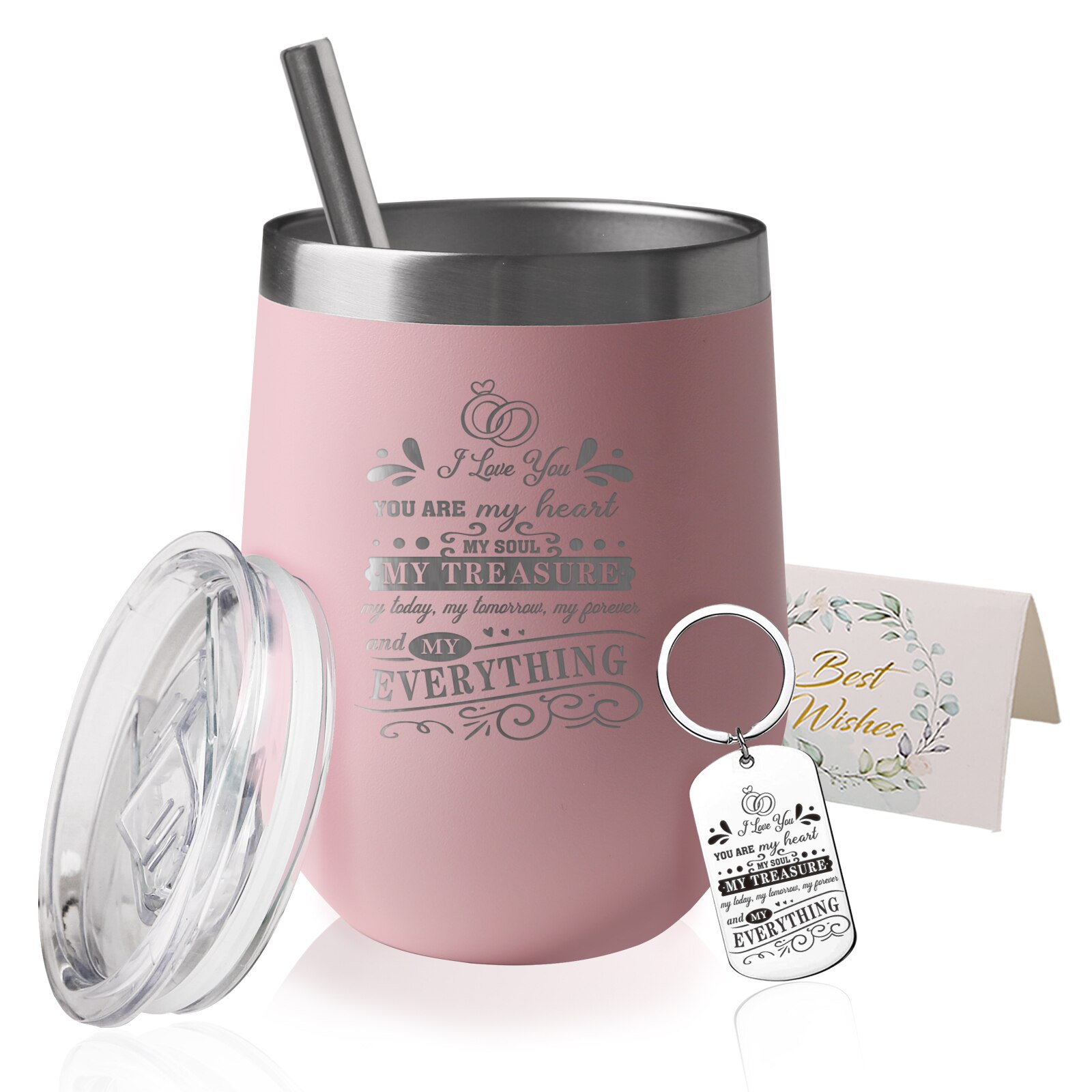 Taza Termo rosa de acero inoxidable con tapa y pajita, taza interesante, You Are My Heart, My treasure, impresión para compañero, 12oz: PAL925