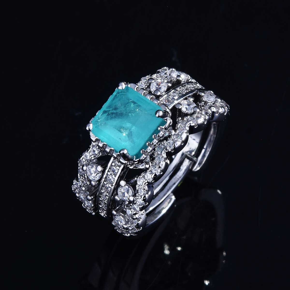 Qtt Prachtige Vierkante Paraiba Toermalijn Edelsteen Ring S Sterling Zilver Hoge Sieraden Party Vrouw Engagement: Default Title