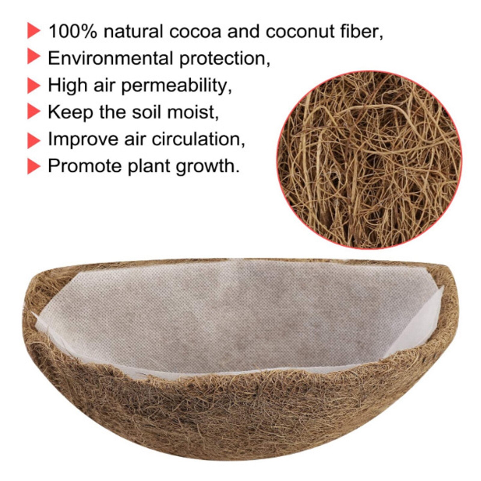 Cesta de fibra de coco con forma de media luna, forro de repuesto montado en la pared, decoración para el hogar, jardinería, balcón y jardín