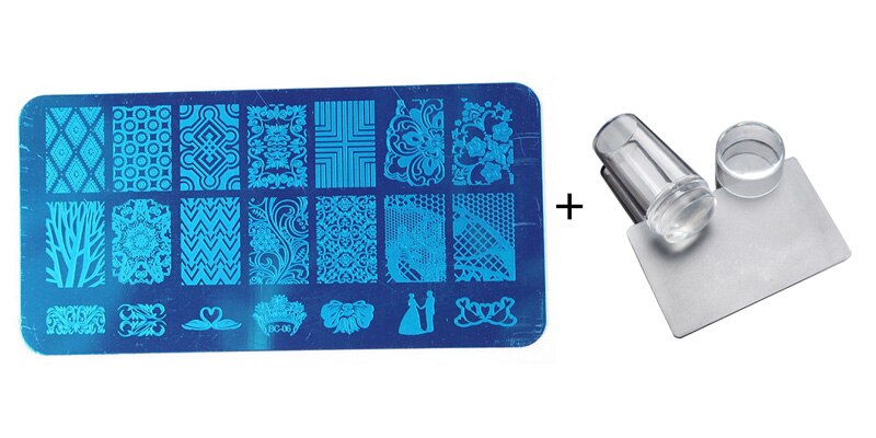 Nail Stamping Plates Set with Clear Jelly Stamper Scrapper Manicure Image Template Tool: 06